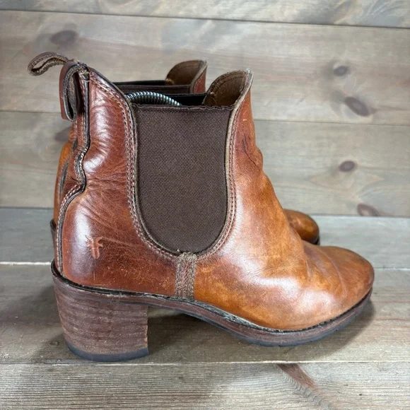 frye sabrina womens size 9 shoes brown leather slip on heel ankle chelsea boots - Picture 2 of 9